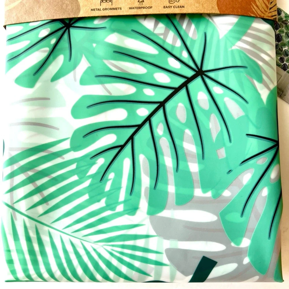 Large Tropical Green Leaves Peva Shower Curtain with Metal Grommets Monstera